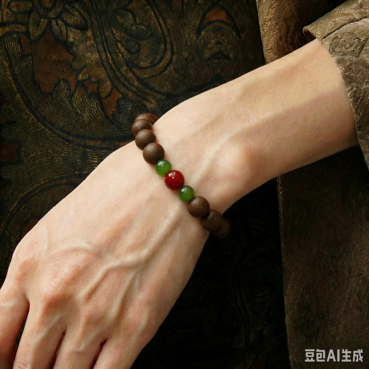 Natural Hetian Jade & Cinnabar Bracelet with Ancient Herbal Incense Beads