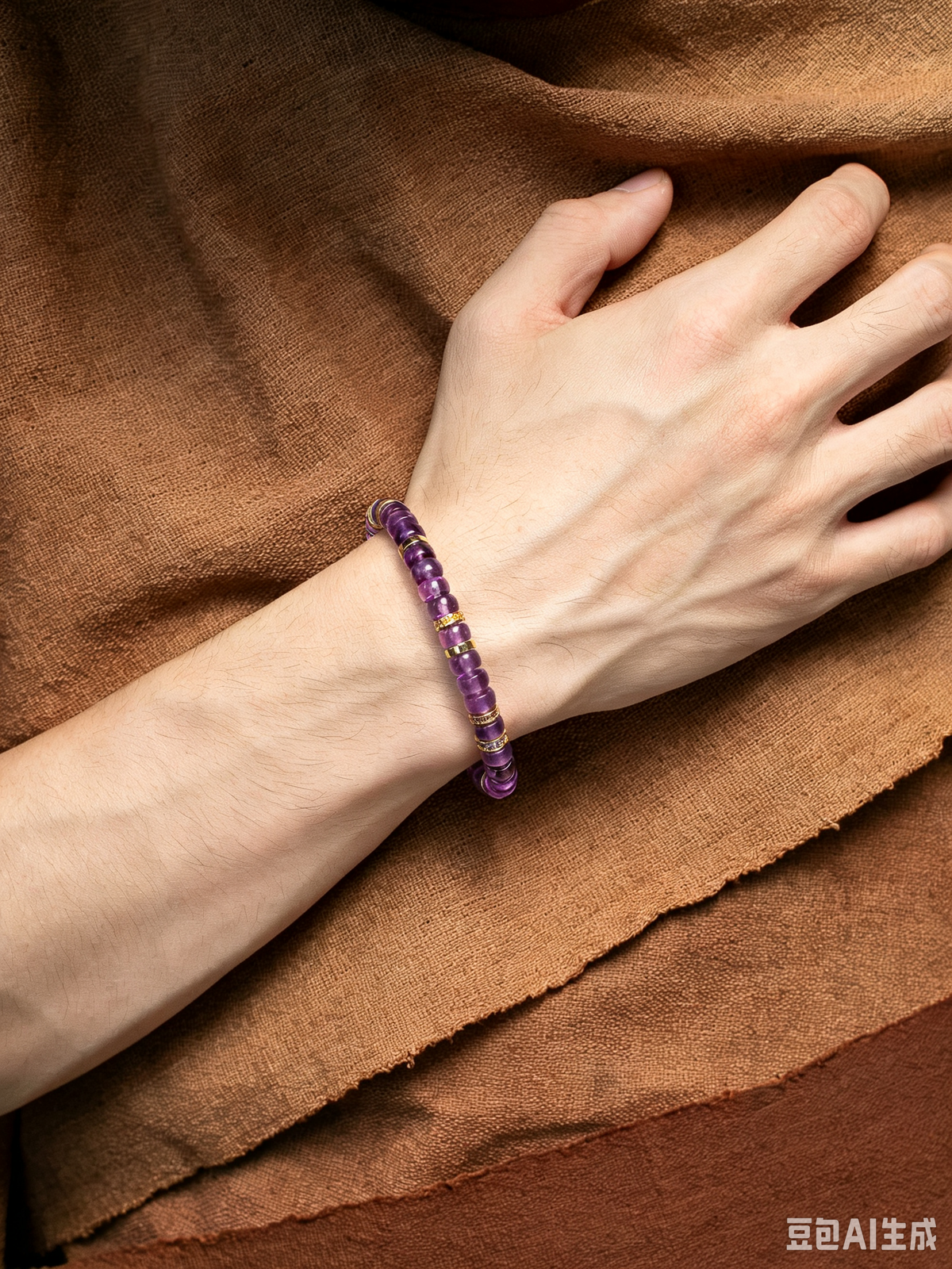 Natural Amethyst Pill-Shape Beaded Bracelet