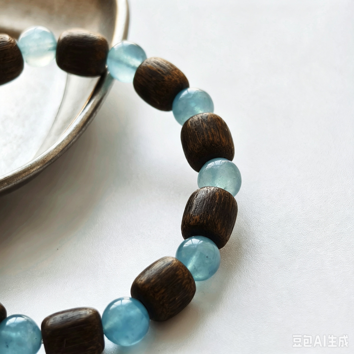 Unisex Qi-Nan Agarwood & Aquamarine Bracelet
