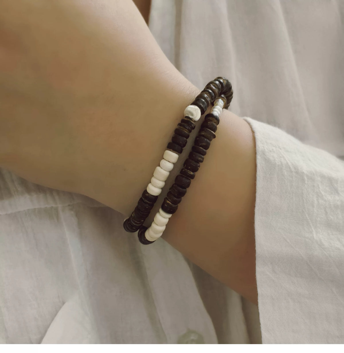 Sterling Silver Coconut Shell & Vintage Pearl Bracelet