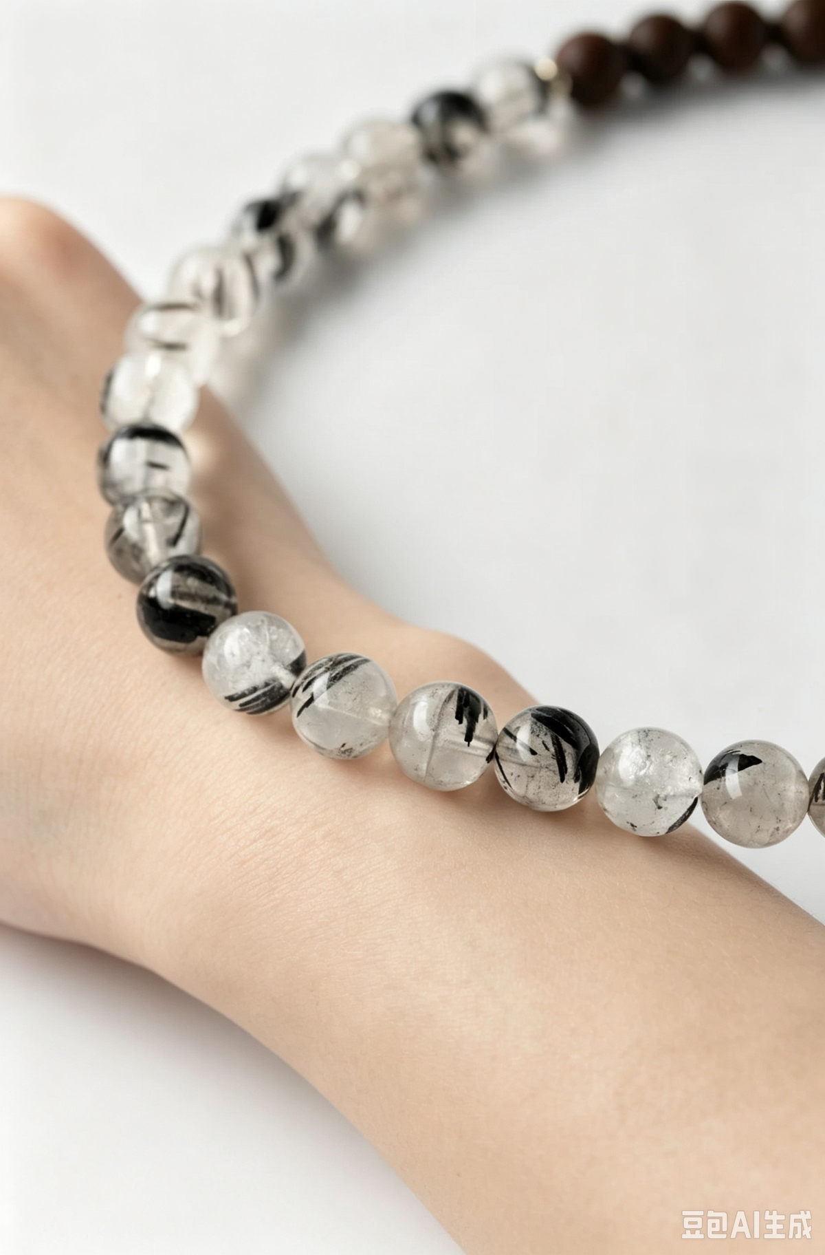 Natural Black Rutilated Quartz & Agarwood Bracelet