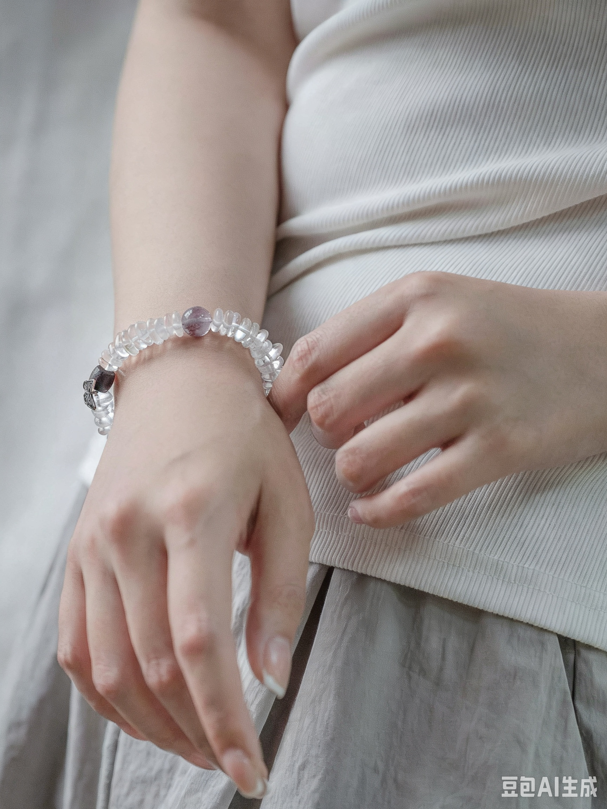 Natural White Crystal Freeform Bracelet with Silver Accents, Agate & Zhenjiang Fragrant Wood – Women's Bracelet