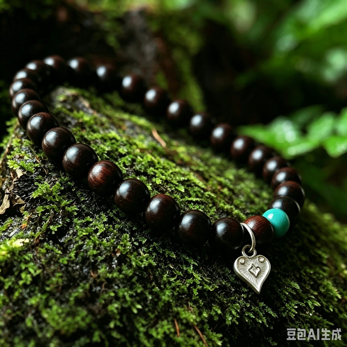 Indian Red Sandalwood (Rosewood) with Enhanced Turquoise and Sterling Silver Bracelet