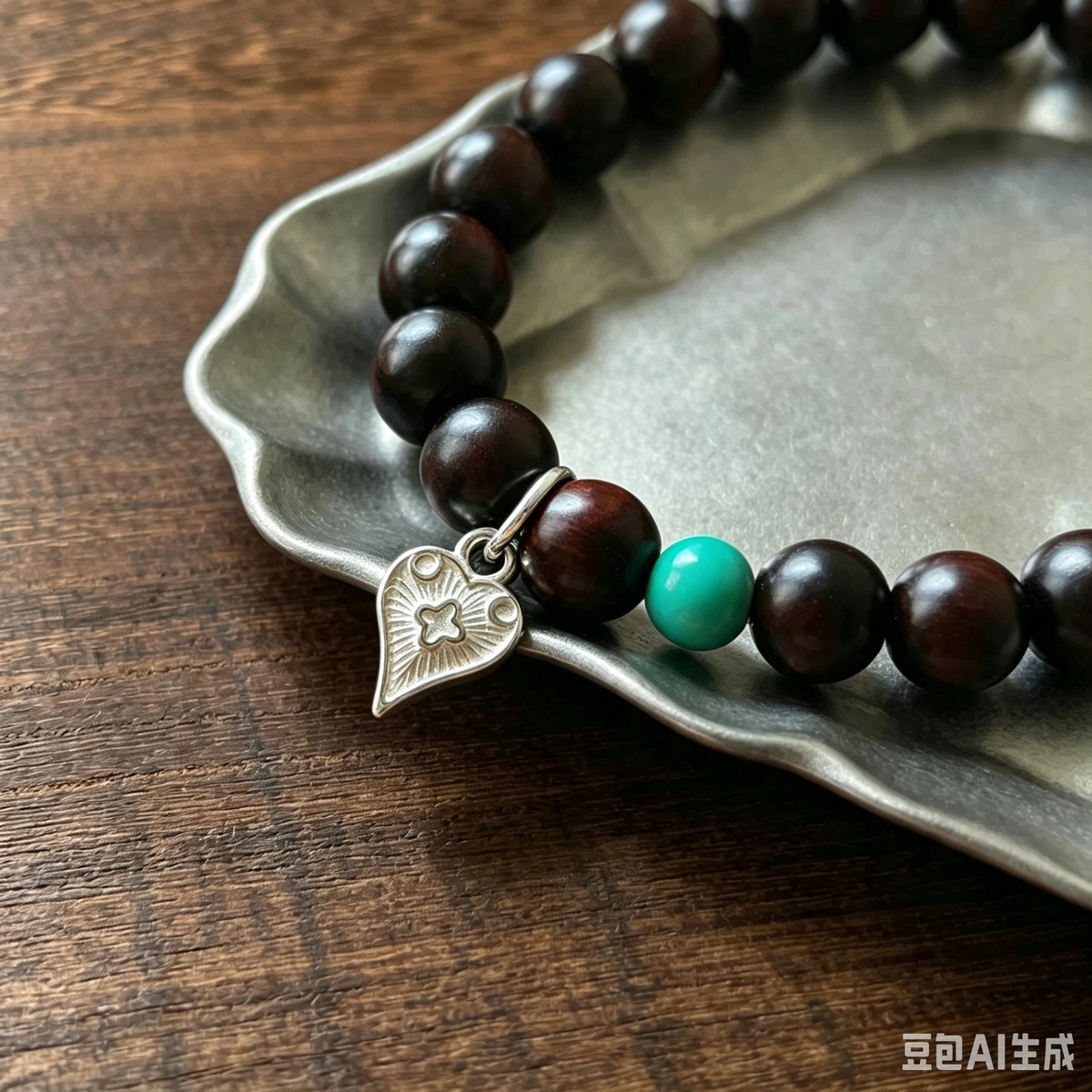 Indian Red Sandalwood (Rosewood) with Enhanced Turquoise and Sterling Silver Bracelet