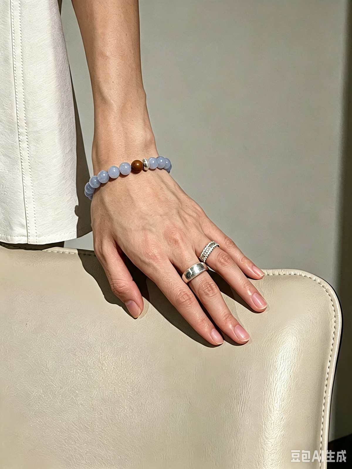 Blue Lace Agate & Mysore Sandalwood Sterling Silver Bracelet