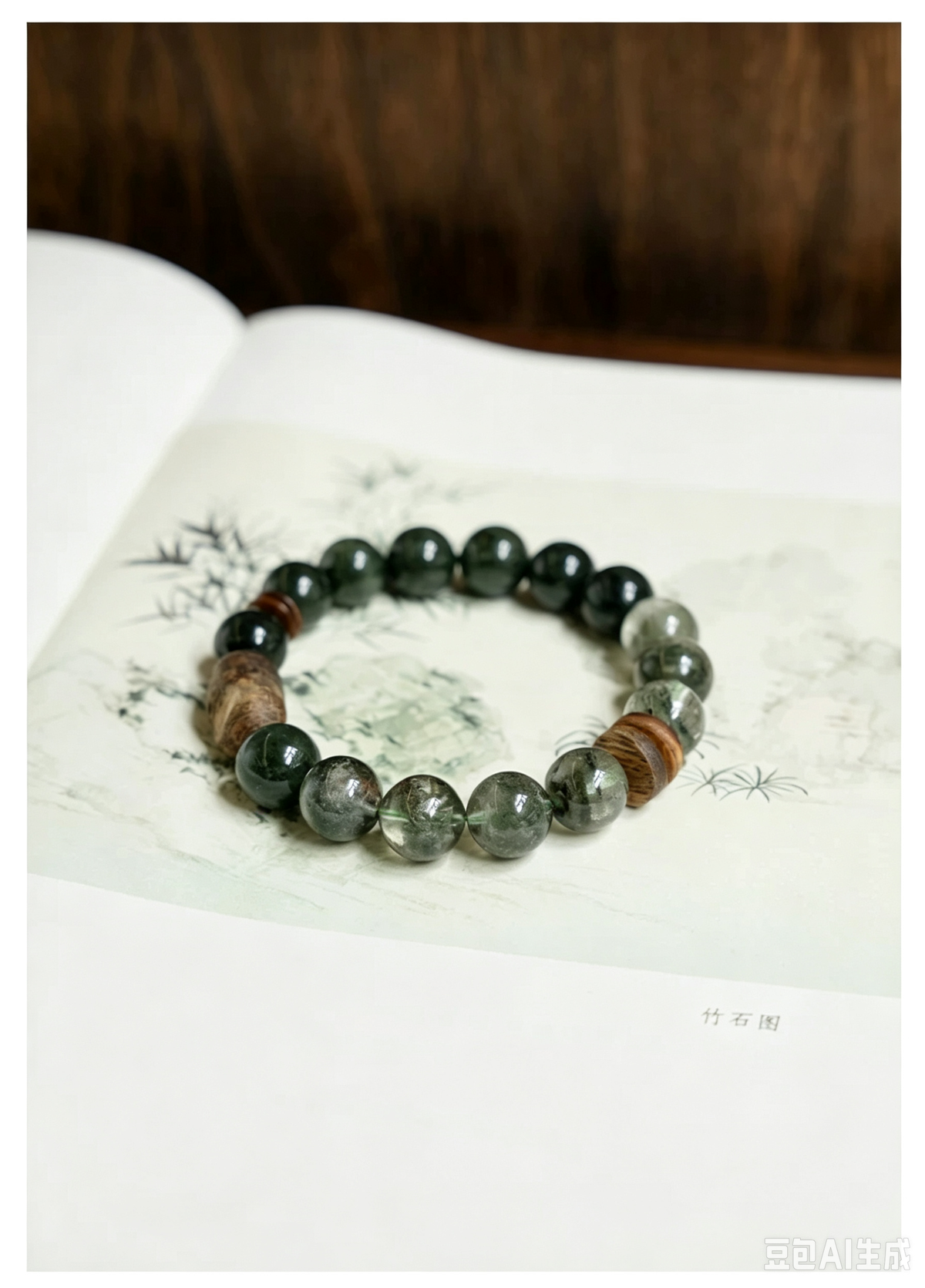 Green Phantom & Green Rutilated Quartz Agarwood Bracelet