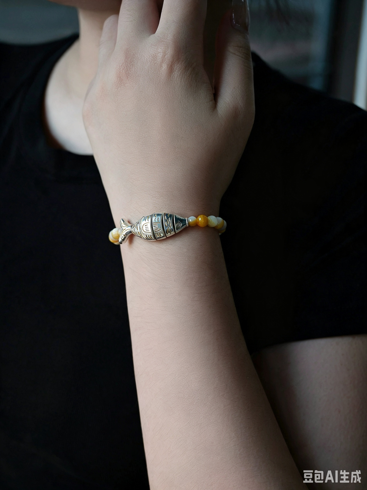 Vintage Tibetan Silver & Mother-of-Pearl Gemstone Bracelet – Boho-Chic Layered Wristband for Women