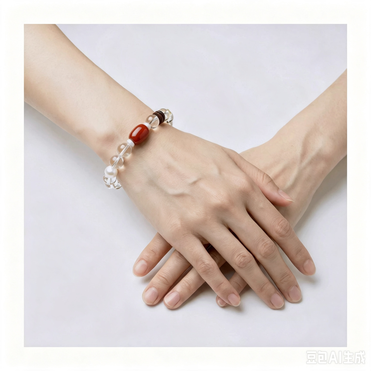 Natural White Crystal & Freshwater Pearl Bracelet