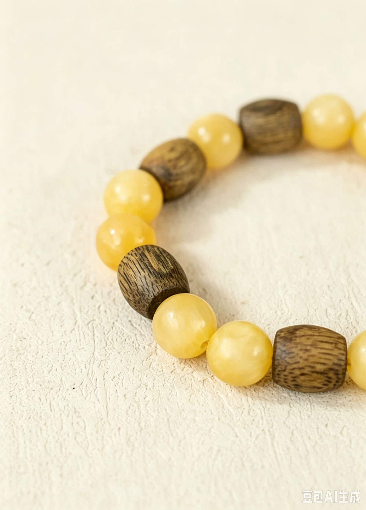 Natural Qi‑Nan Agarwood Barrel Bead Cream‑Yellow Jade Bracelet