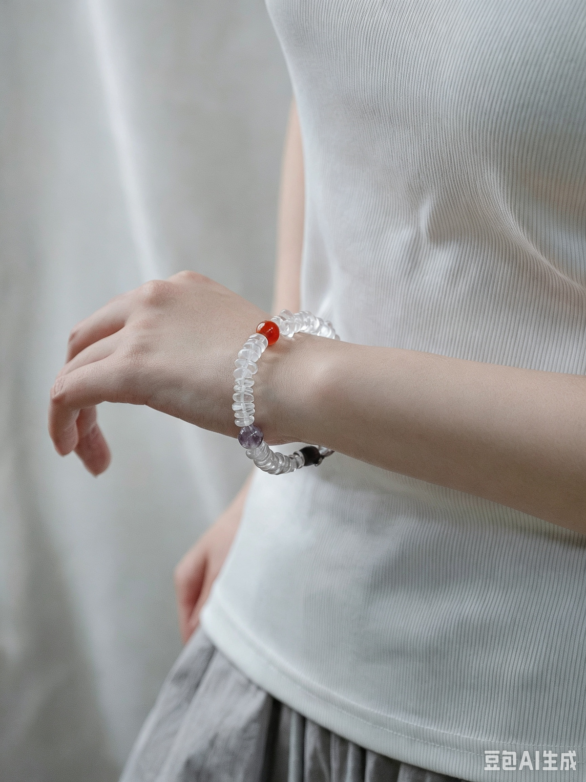 Natural White Crystal Freeform Bracelet with Silver Accents, Agate & Zhenjiang Fragrant Wood – Women's Bracelet