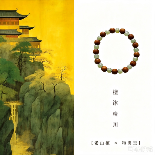 Indian Mysore Sandalwood & Hetian Jade "Qing Shui" Bracelet