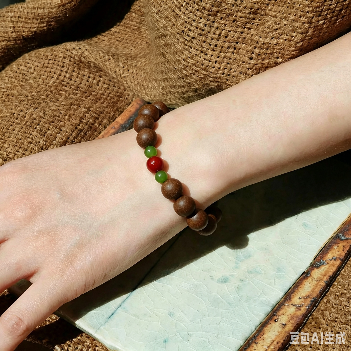 Natural Hetian Jade & Cinnabar Bracelet with Ancient Herbal Incense Beads
