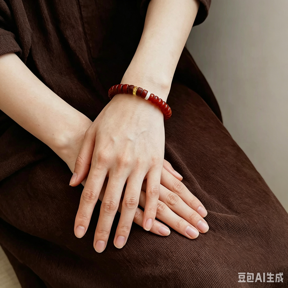 Natural Red Agate & Purple Sandalwood Bracelet
