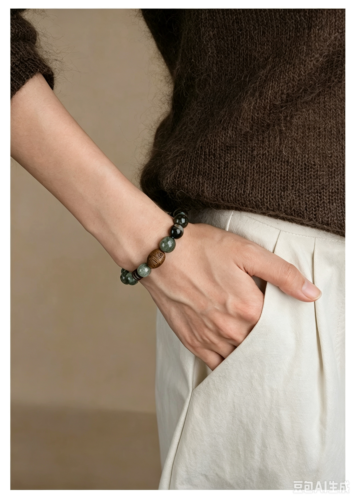 Green Phantom & Green Rutilated Quartz Agarwood Bracelet