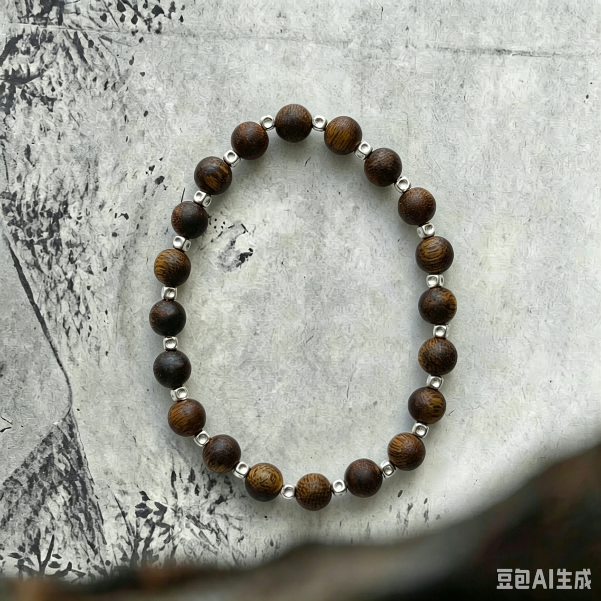 Neutral Natural Qi-Nan Agarwood S925 Sterling Silver Wood Bracelet