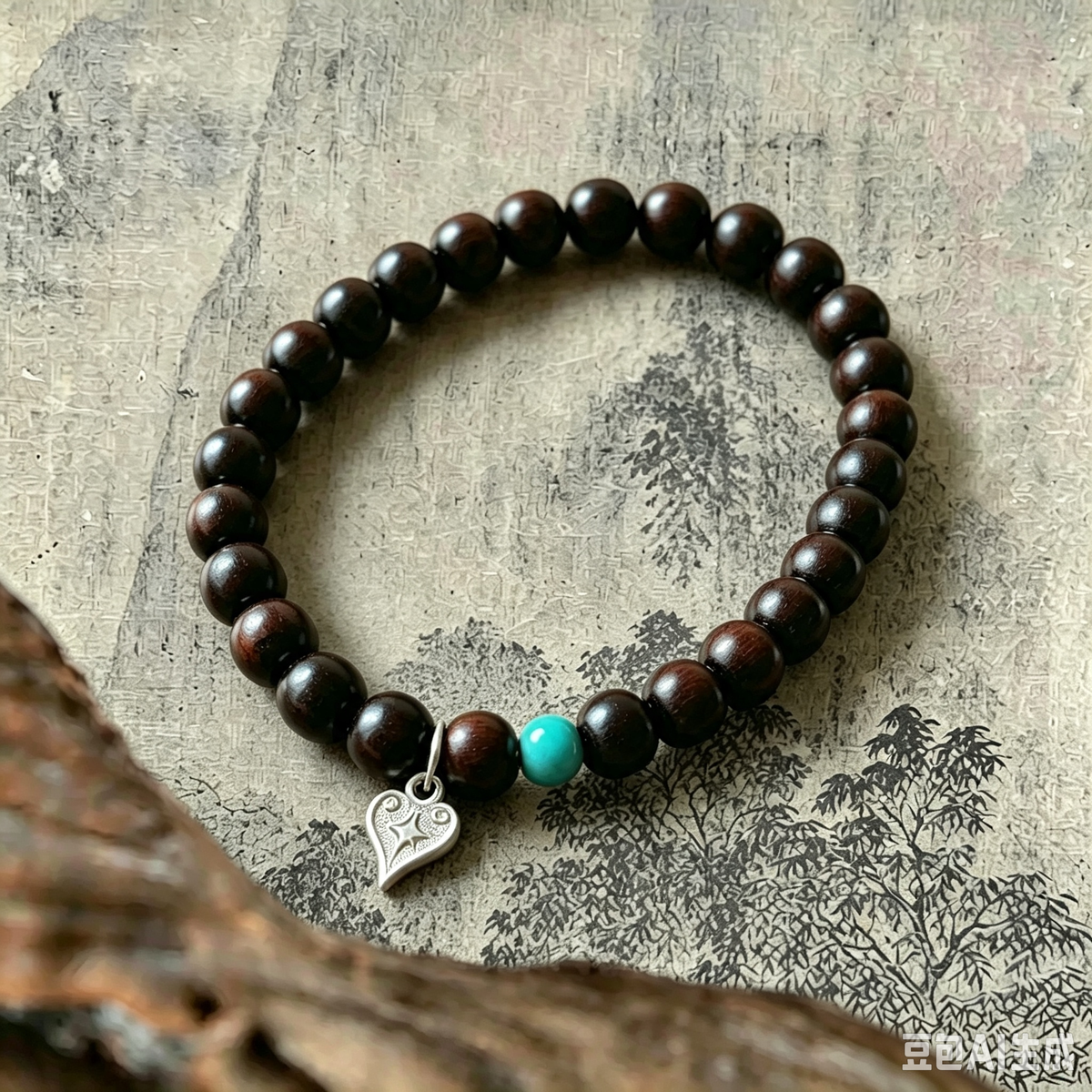 Indian Red Sandalwood (Rosewood) with Enhanced Turquoise and Sterling Silver Bracelet