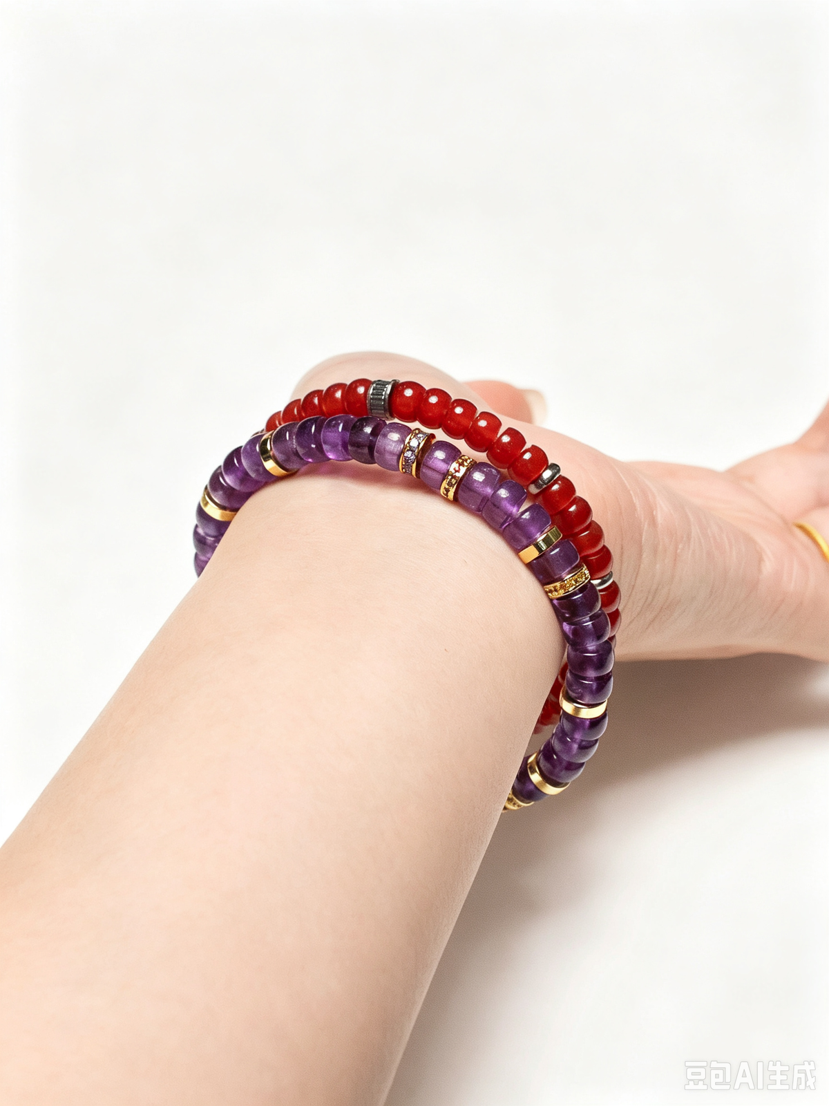 Natural Amethyst Pill-Shape Beaded Bracelet