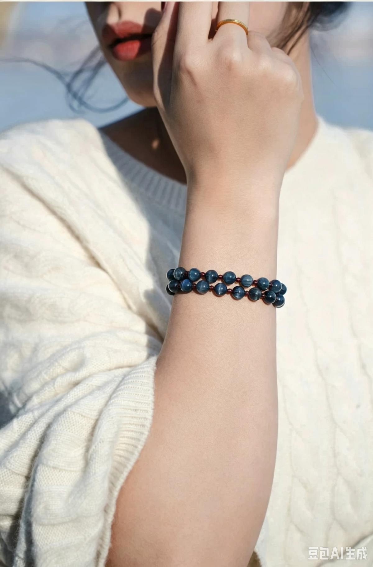 Natural Black Rutilated Quartz & Agarwood Bracelet