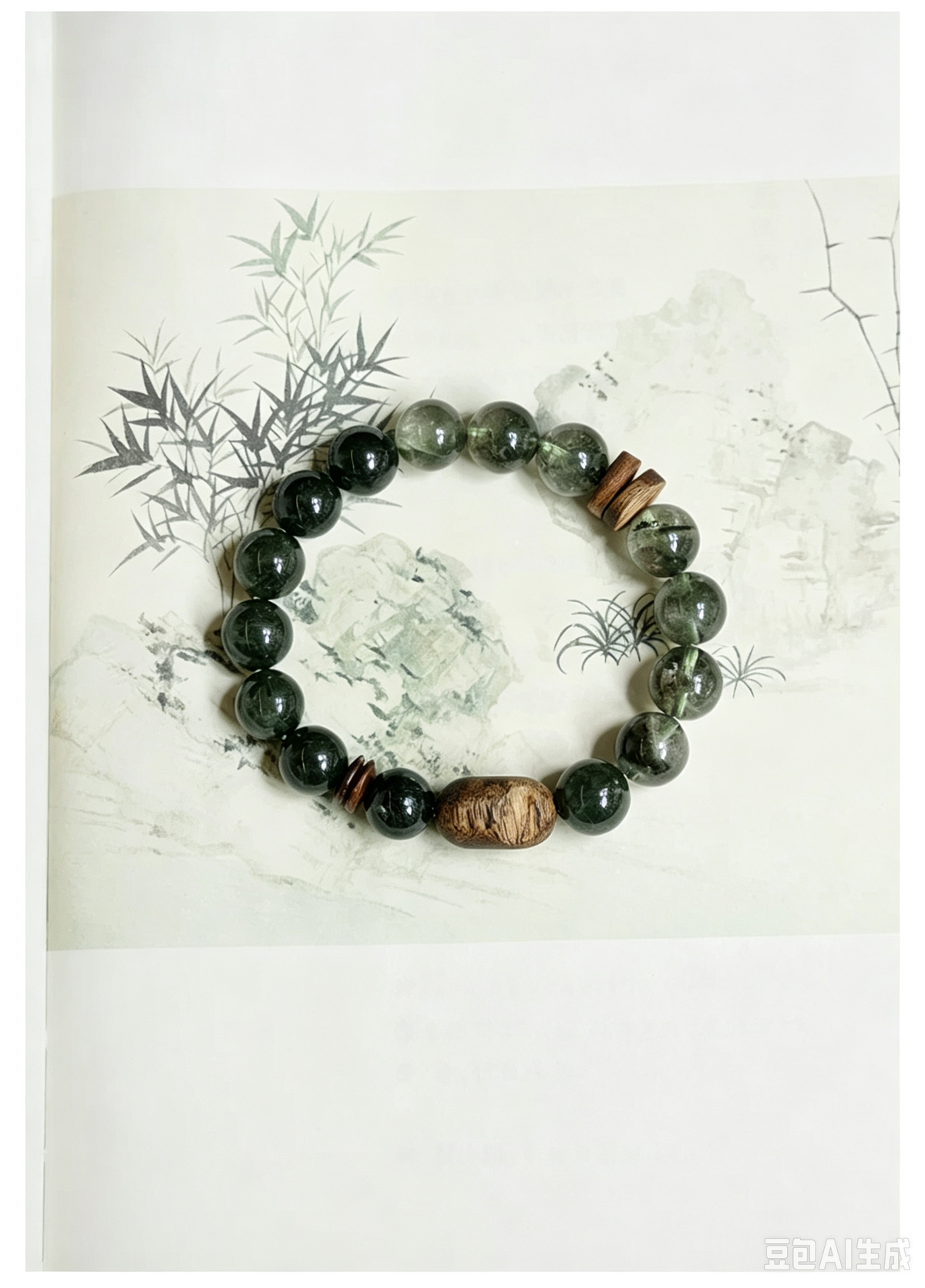 Green Phantom & Green Rutilated Quartz Agarwood Bracelet