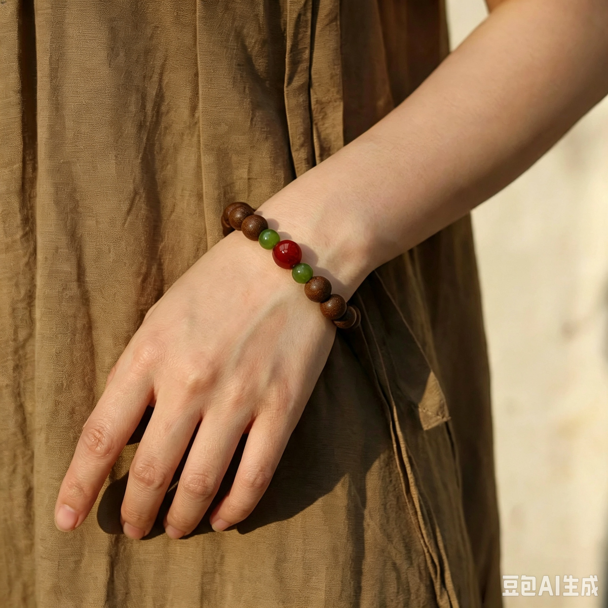 Natural Hetian Jade & Cinnabar Bracelet with Ancient Herbal Incense Beads