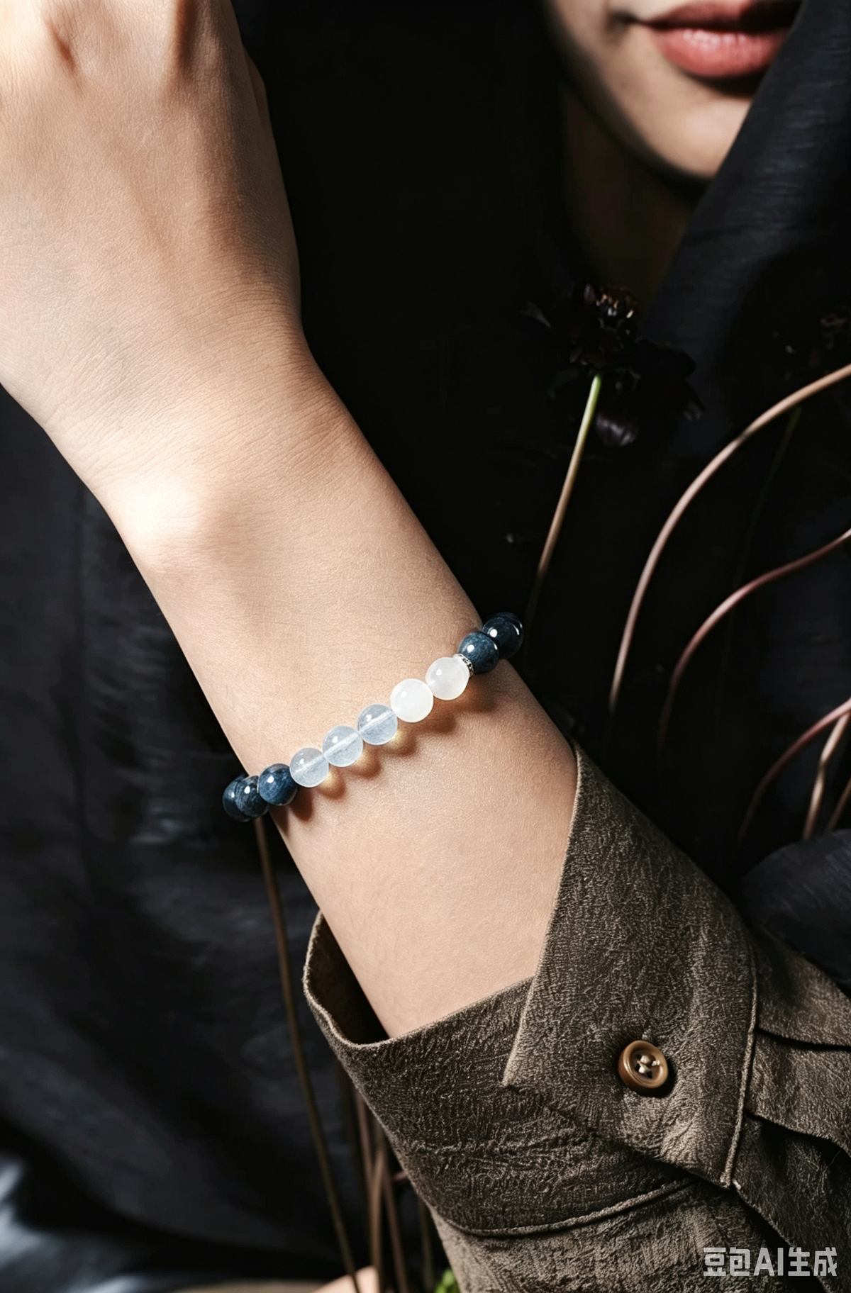 Cool Icy Kyanite Aquamarine White Moonstone Bracelet