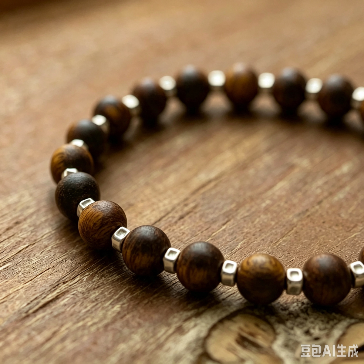 Neutral Natural Qi-Nan Agarwood S925 Sterling Silver Wood Bracelet