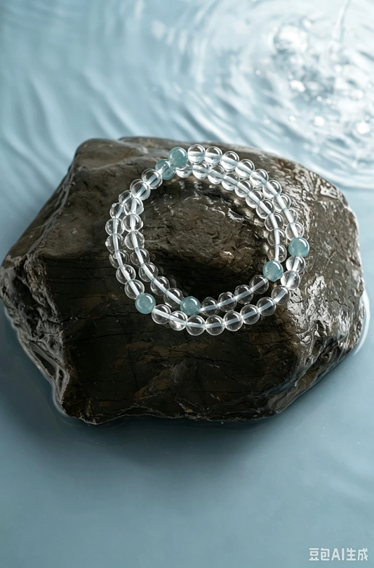 Natural Guatemalan Jadeite & Clear Quartz Stretch Bracelet