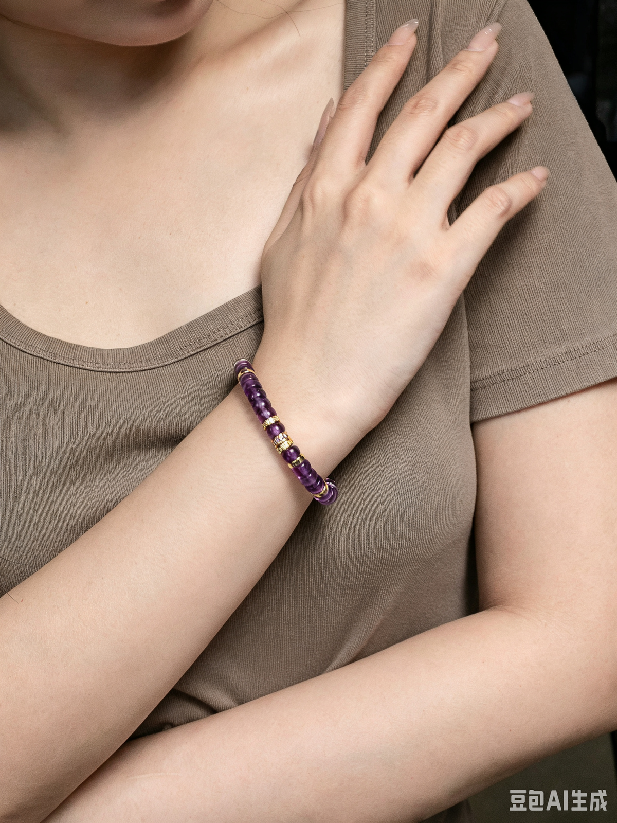 Natural Amethyst Pill-Shape Beaded Bracelet