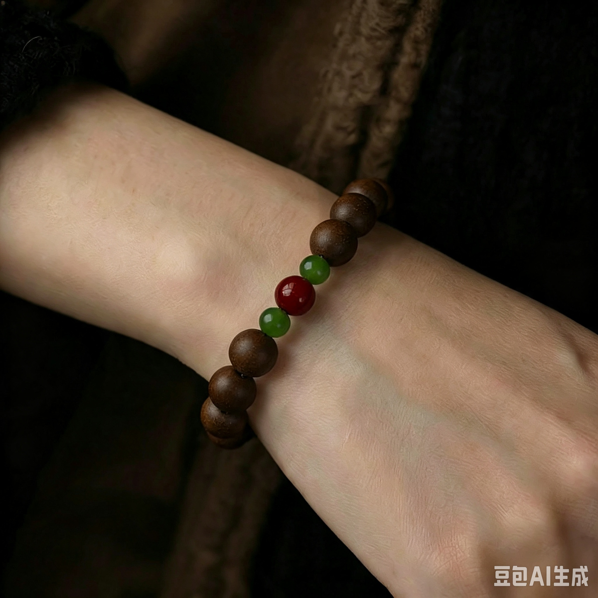 Natural Hetian Jade & Cinnabar Bracelet with Ancient Herbal Incense Beads