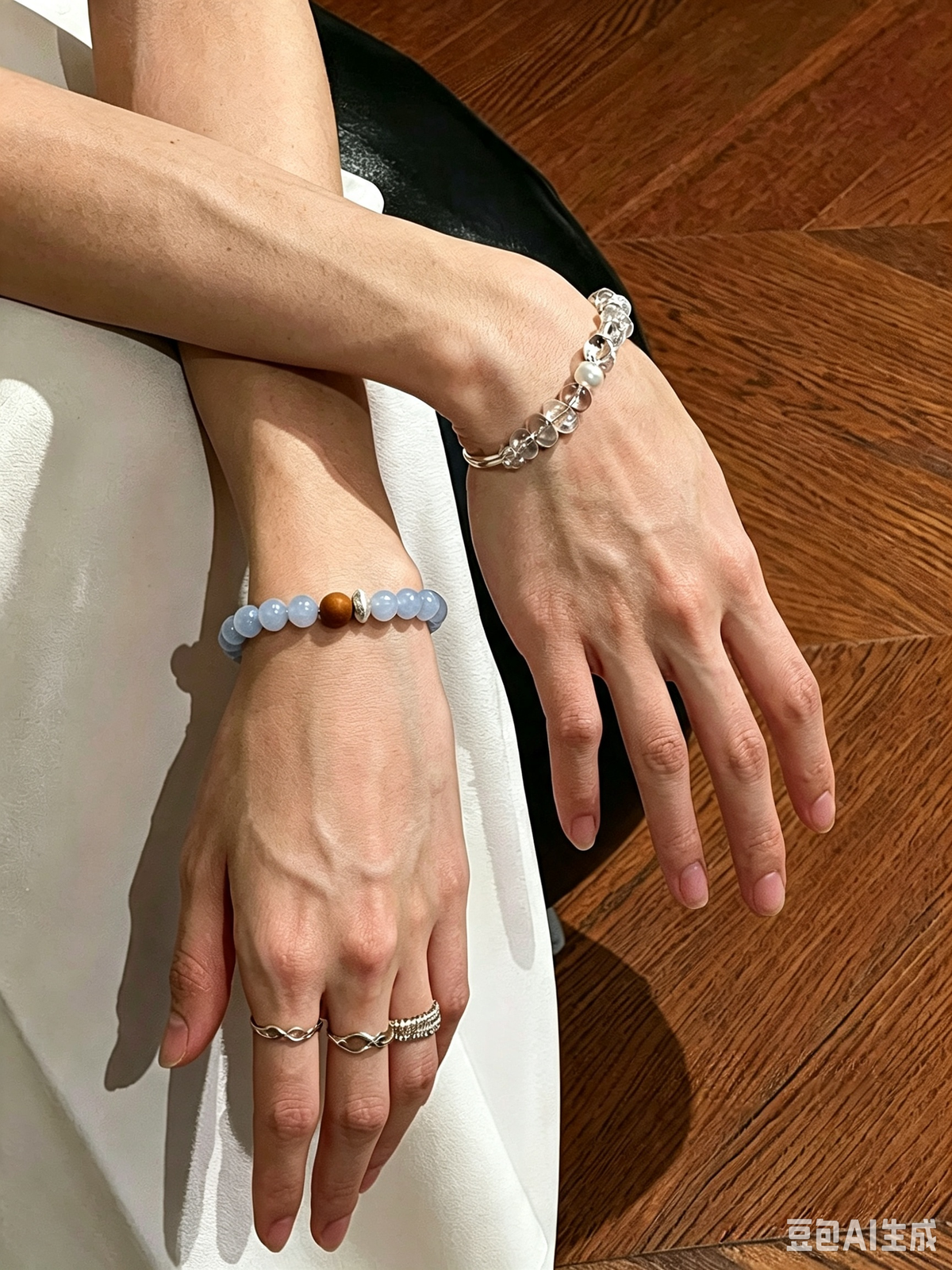 Blue Lace Agate & Mysore Sandalwood Sterling Silver Bracelet