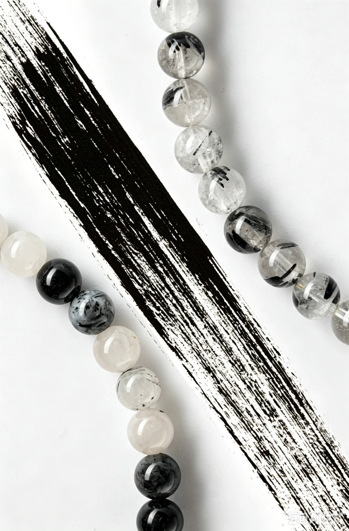 Natural Black Rutilated Quartz & Agarwood Bracelet