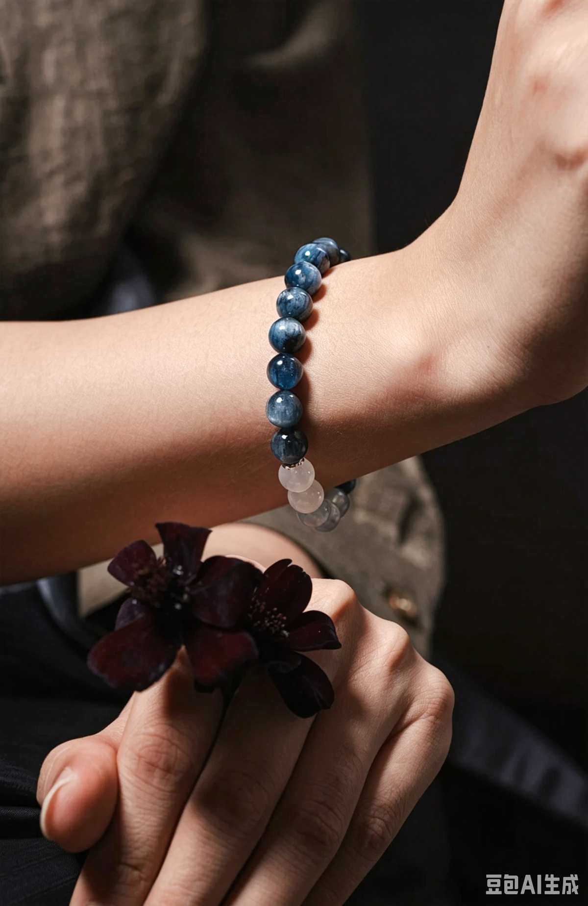 Cool Icy Kyanite Aquamarine White Moonstone Bracelet