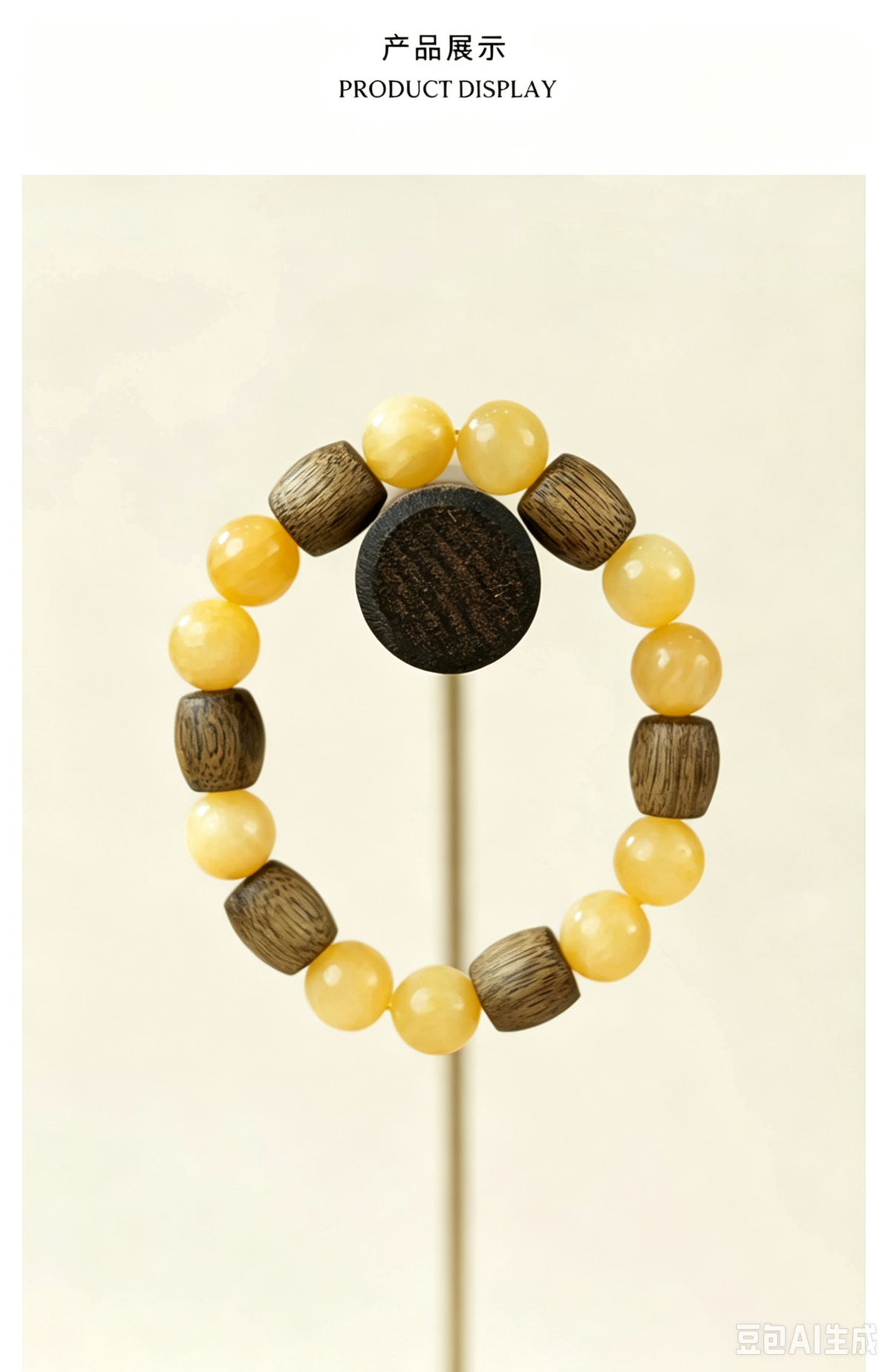 Natural Qi‑Nan Agarwood Barrel Bead Cream‑Yellow Jade Bracelet