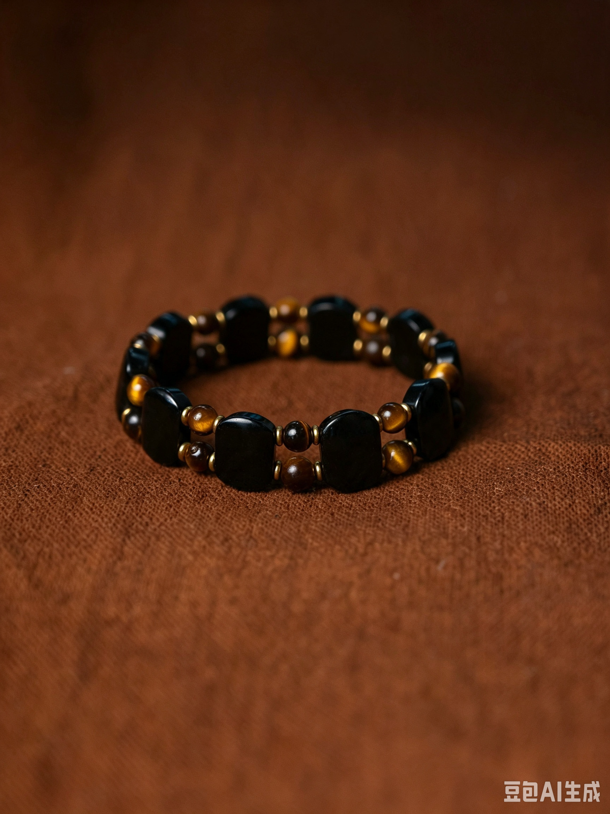 Natural Tiger's Eye & Obsidian Bracelet with Crystal