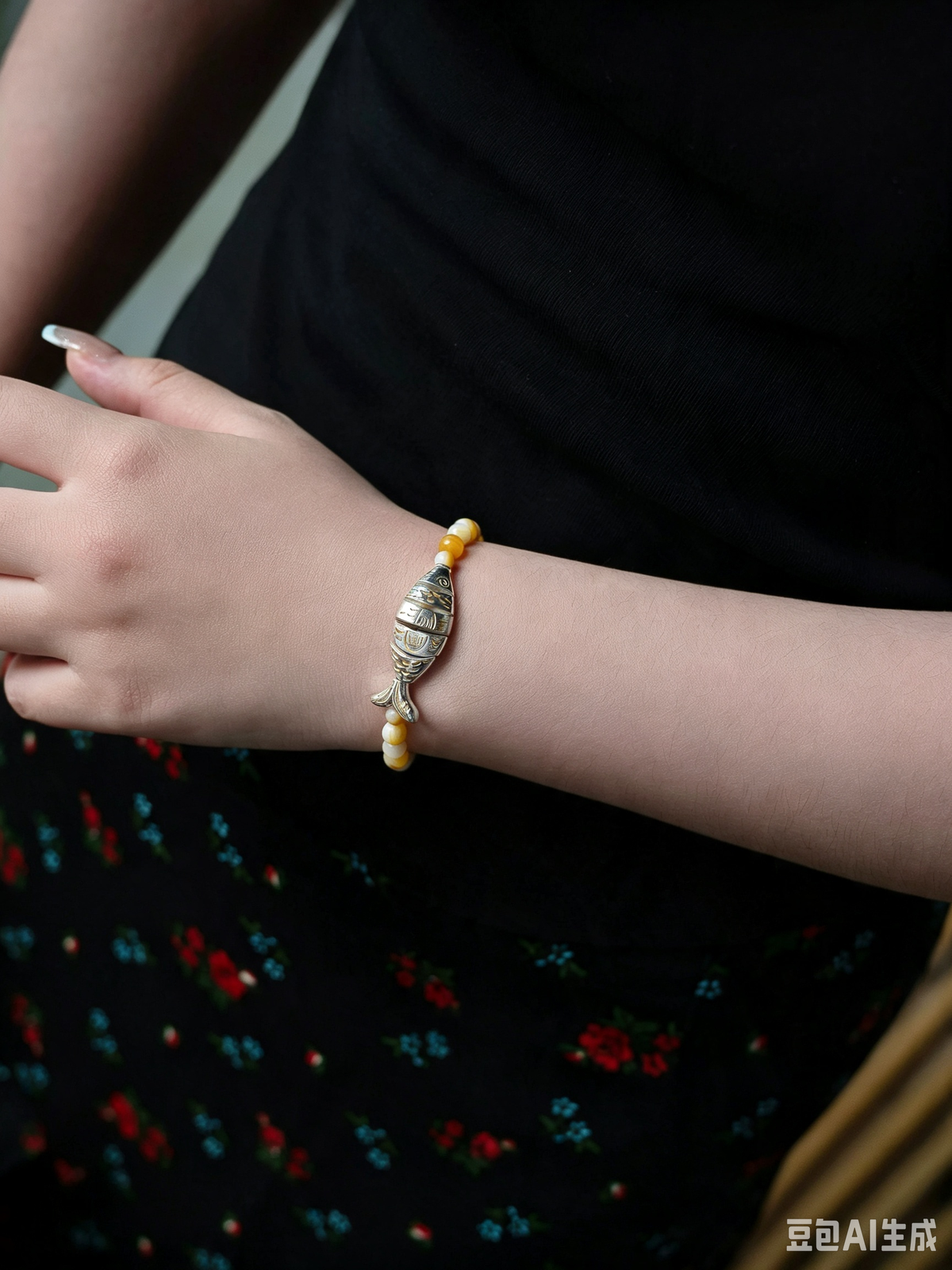 Vintage Tibetan Silver & Mother-of-Pearl Gemstone Bracelet – Boho-Chic Layered Wristband for Women