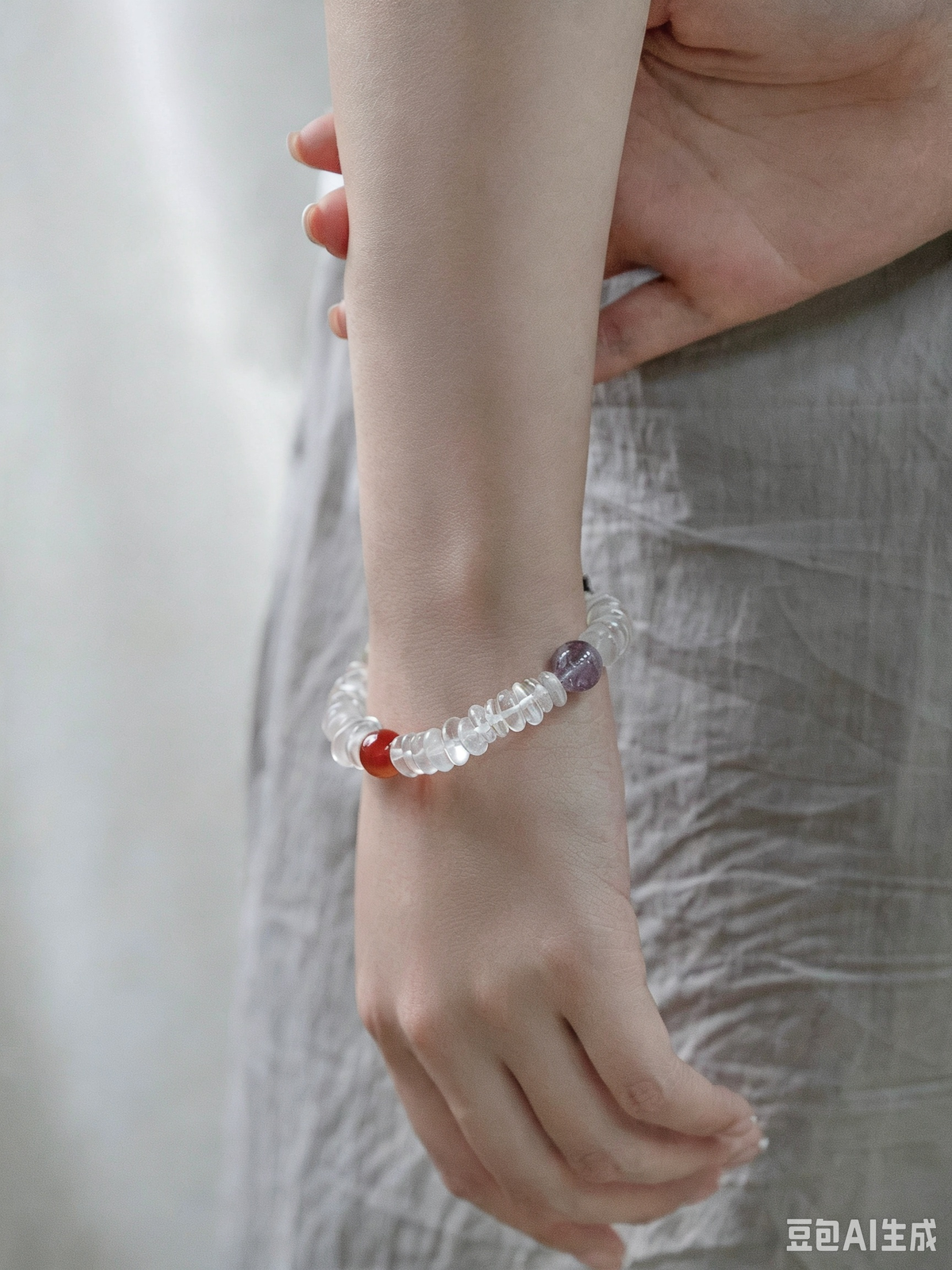 Natural White Crystal Freeform Bracelet with Silver Accents, Agate & Zhenjiang Fragrant Wood – Women's Bracelet