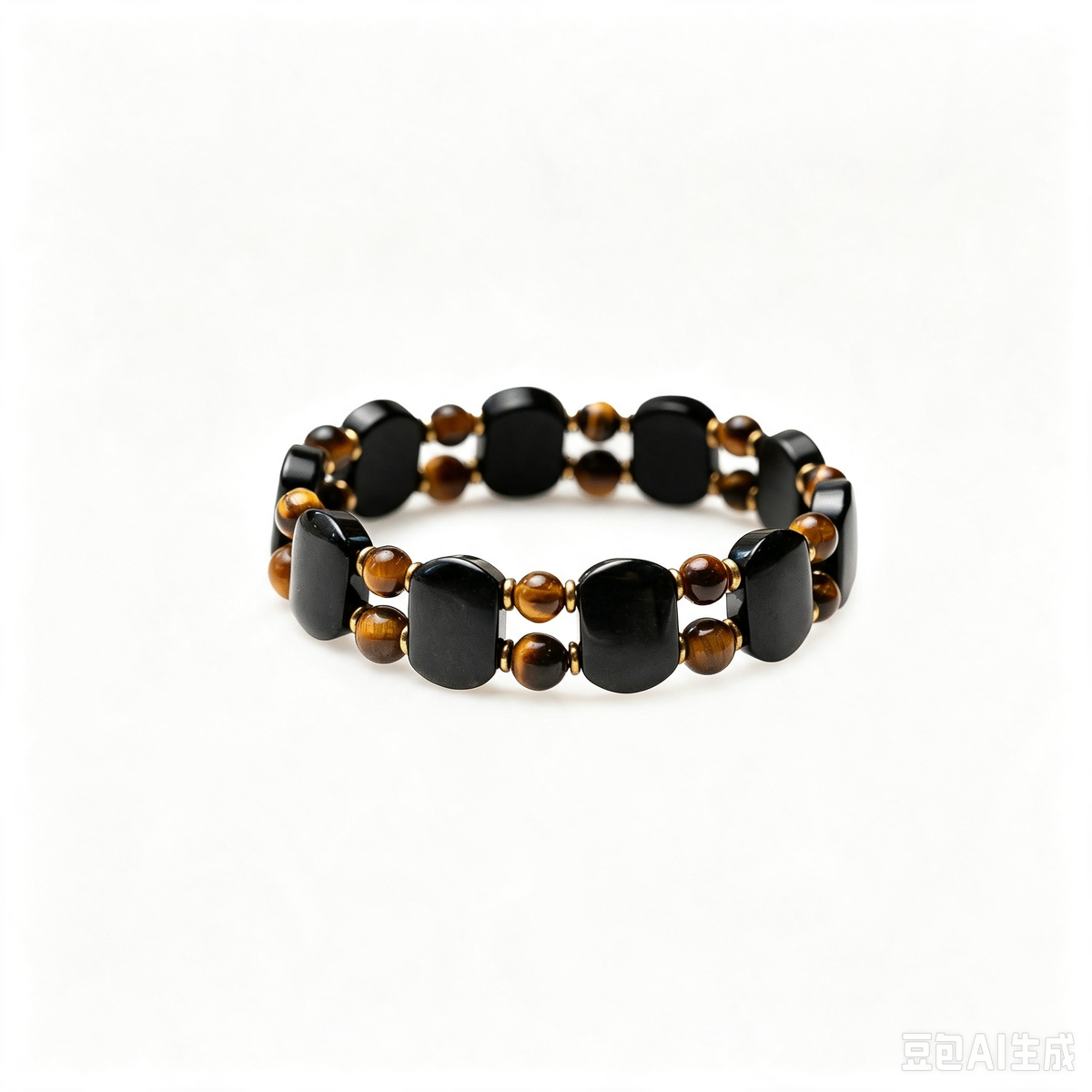 Natural Tiger's Eye & Obsidian Bracelet with Crystal