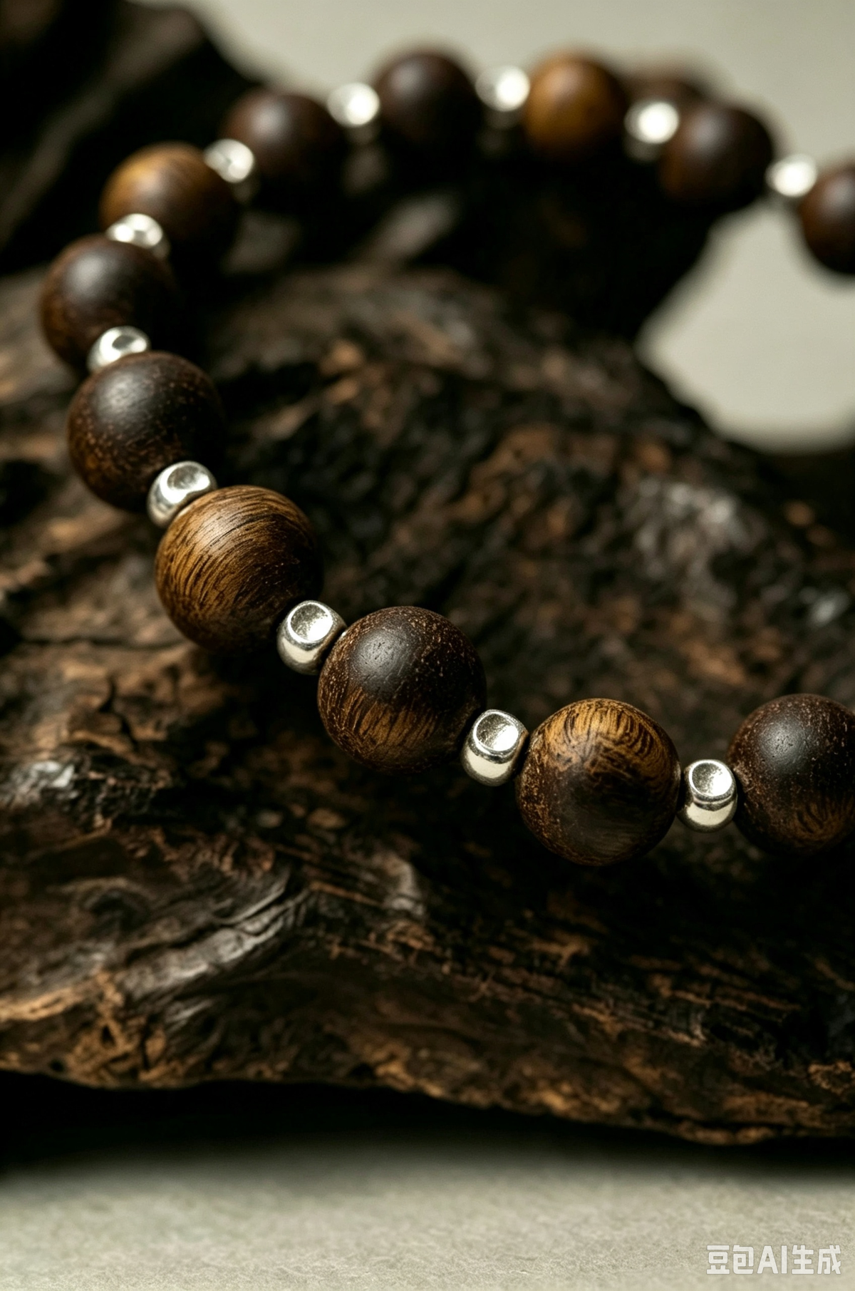 Neutral Natural Qi-Nan Agarwood S925 Sterling Silver Wood Bracelet