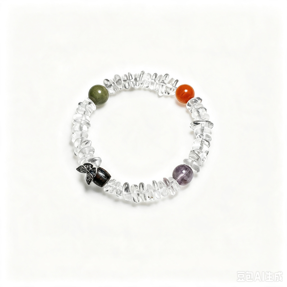 Natural White Crystal Freeform Bracelet with Silver Accents, Agate & Zhenjiang Fragrant Wood – Women's Bracelet