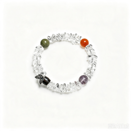 Natural White Crystal Freeform Bracelet with Silver Accents, Agate & Zhenjiang Fragrant Wood – Women's Bracelet