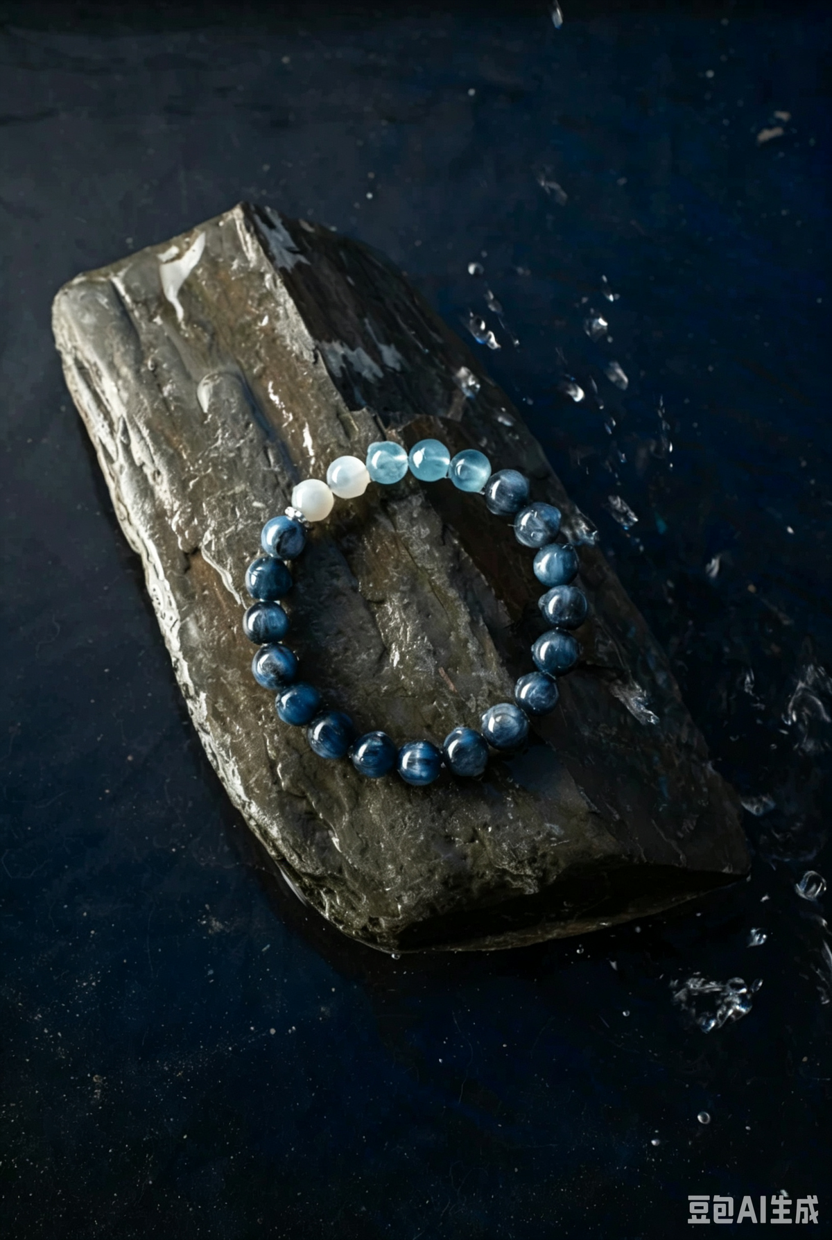 Cool Icy Kyanite Aquamarine White Moonstone Bracelet