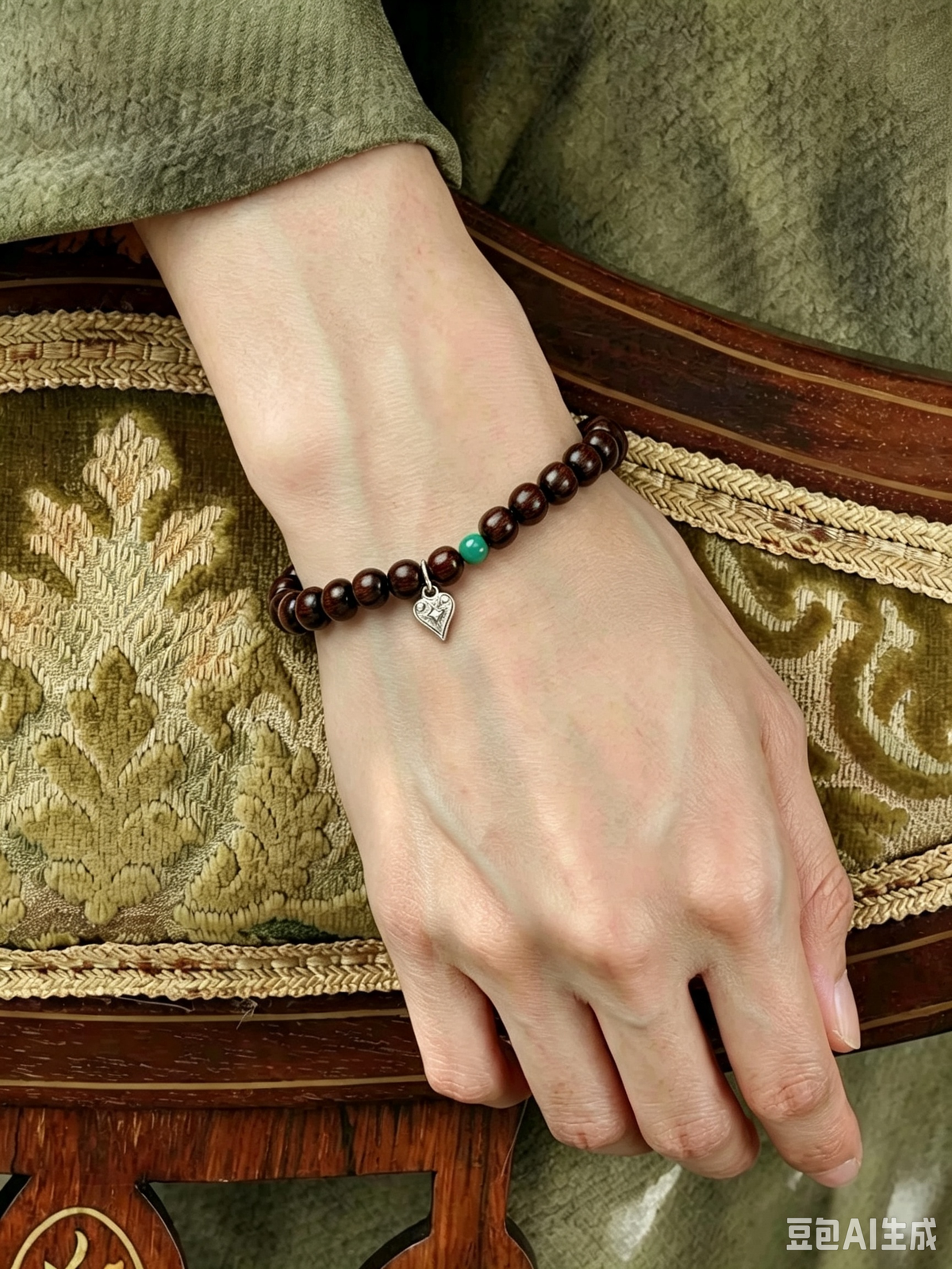 Indian Red Sandalwood (Rosewood) with Enhanced Turquoise and Sterling Silver Bracelet