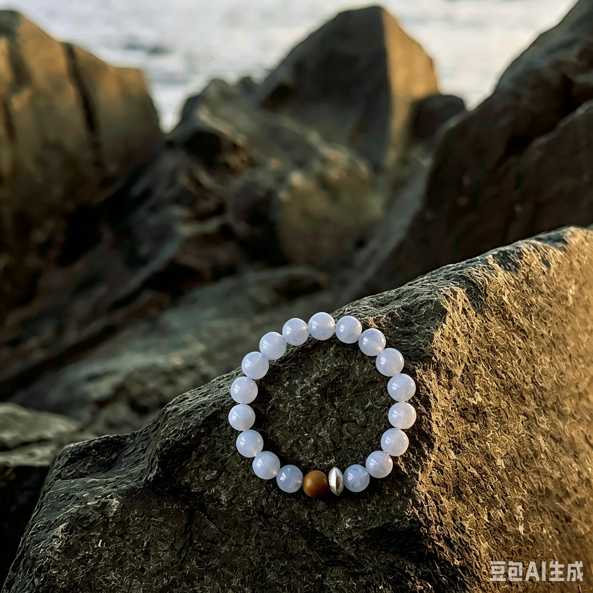 Blue Lace Agate & Mysore Sandalwood Sterling Silver Bracelet