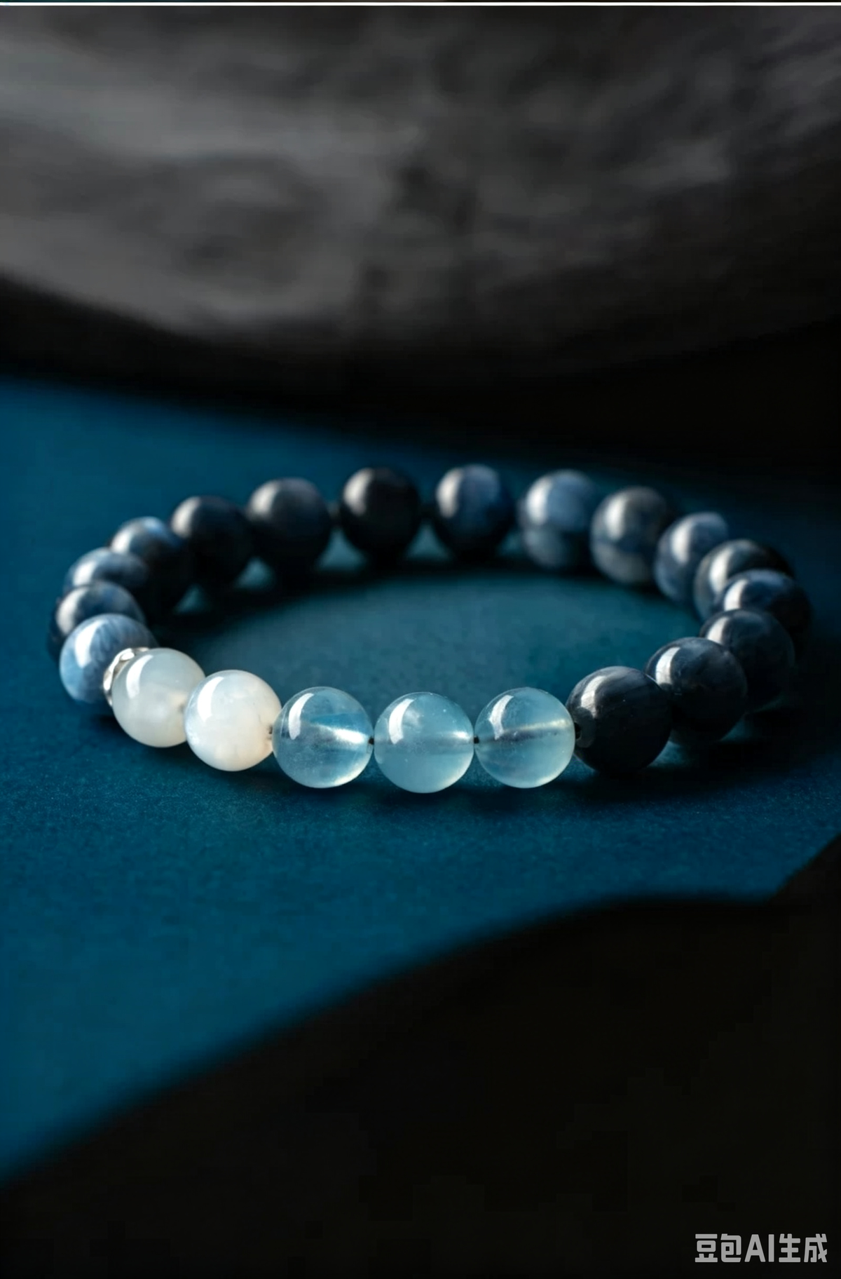 Cool Icy Kyanite Aquamarine White Moonstone Bracelet