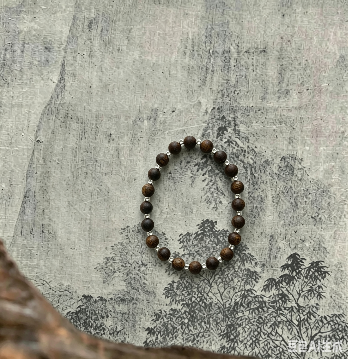 Neutral Natural Qi-Nan Agarwood S925 Sterling Silver Wood Bracelet