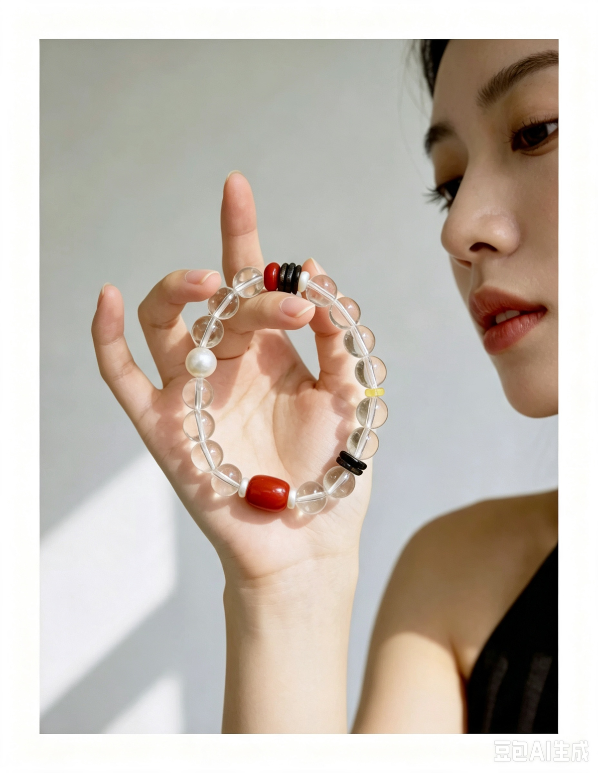Natural White Crystal & Freshwater Pearl Bracelet