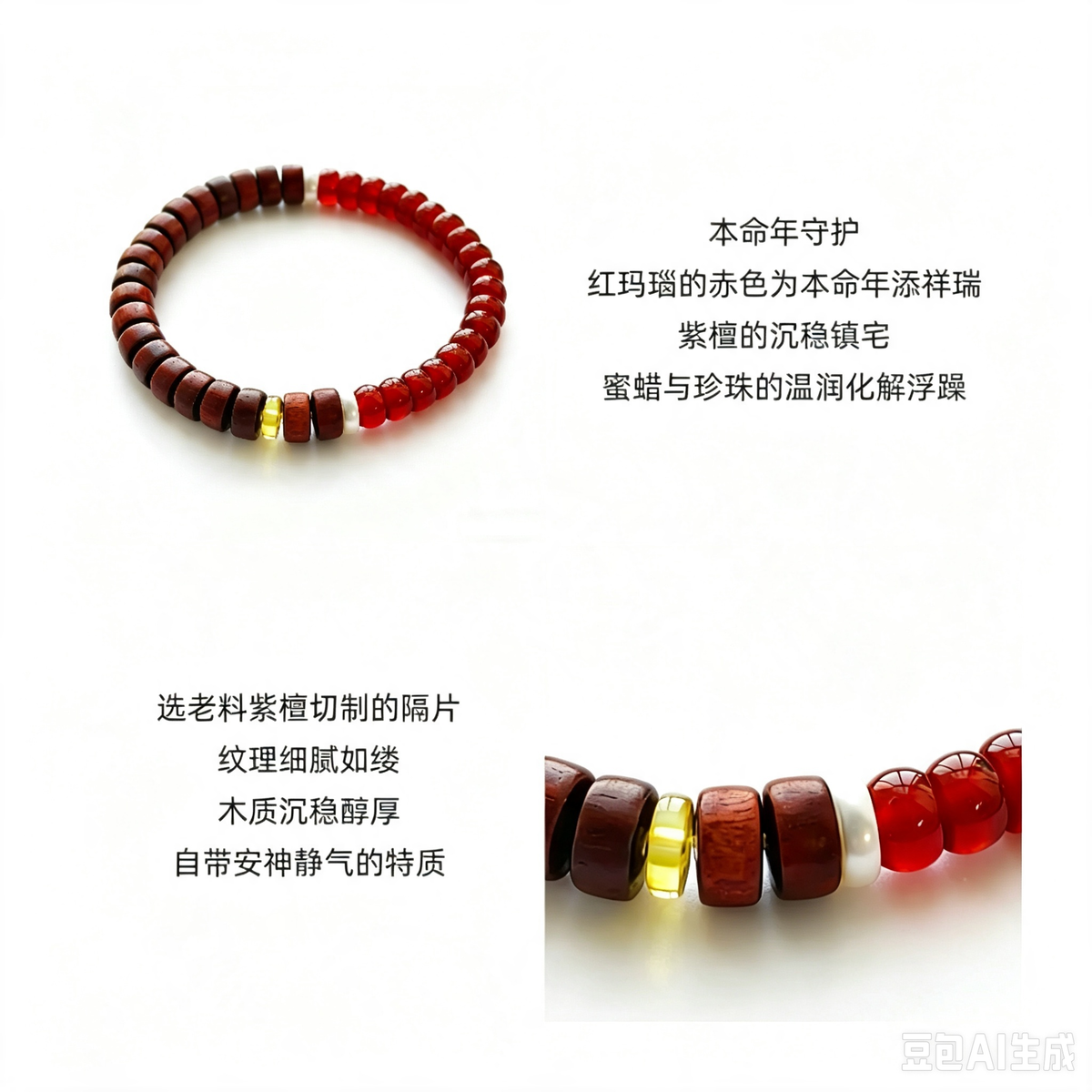 Natural Red Agate & Purple Sandalwood Bracelet