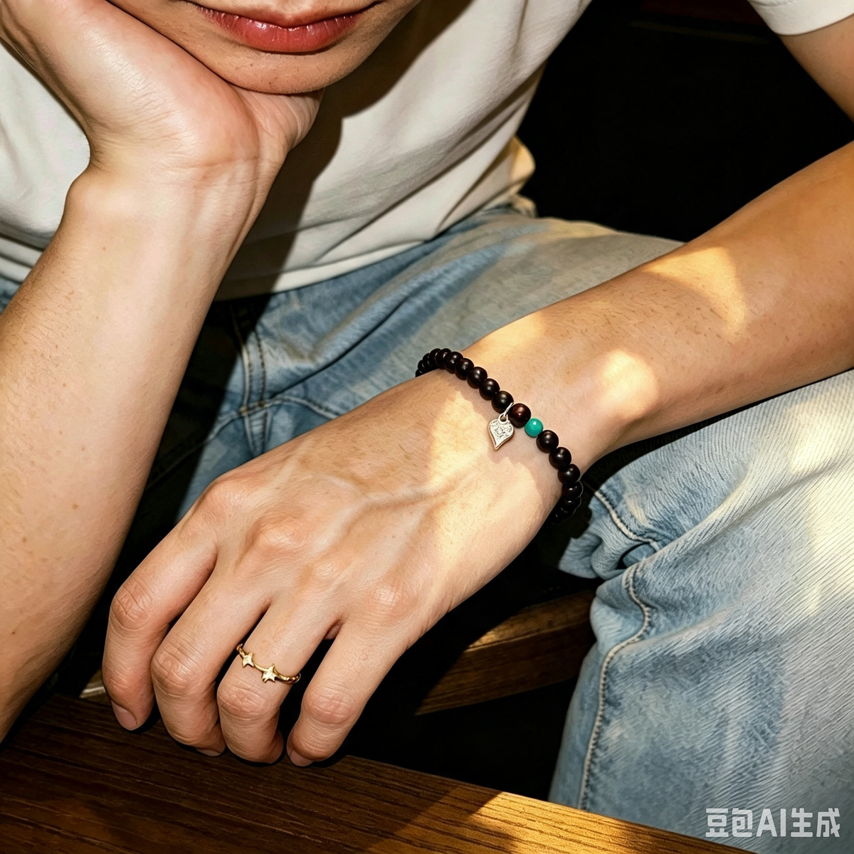 Indian Red Sandalwood (Rosewood) with Enhanced Turquoise and Sterling Silver Bracelet