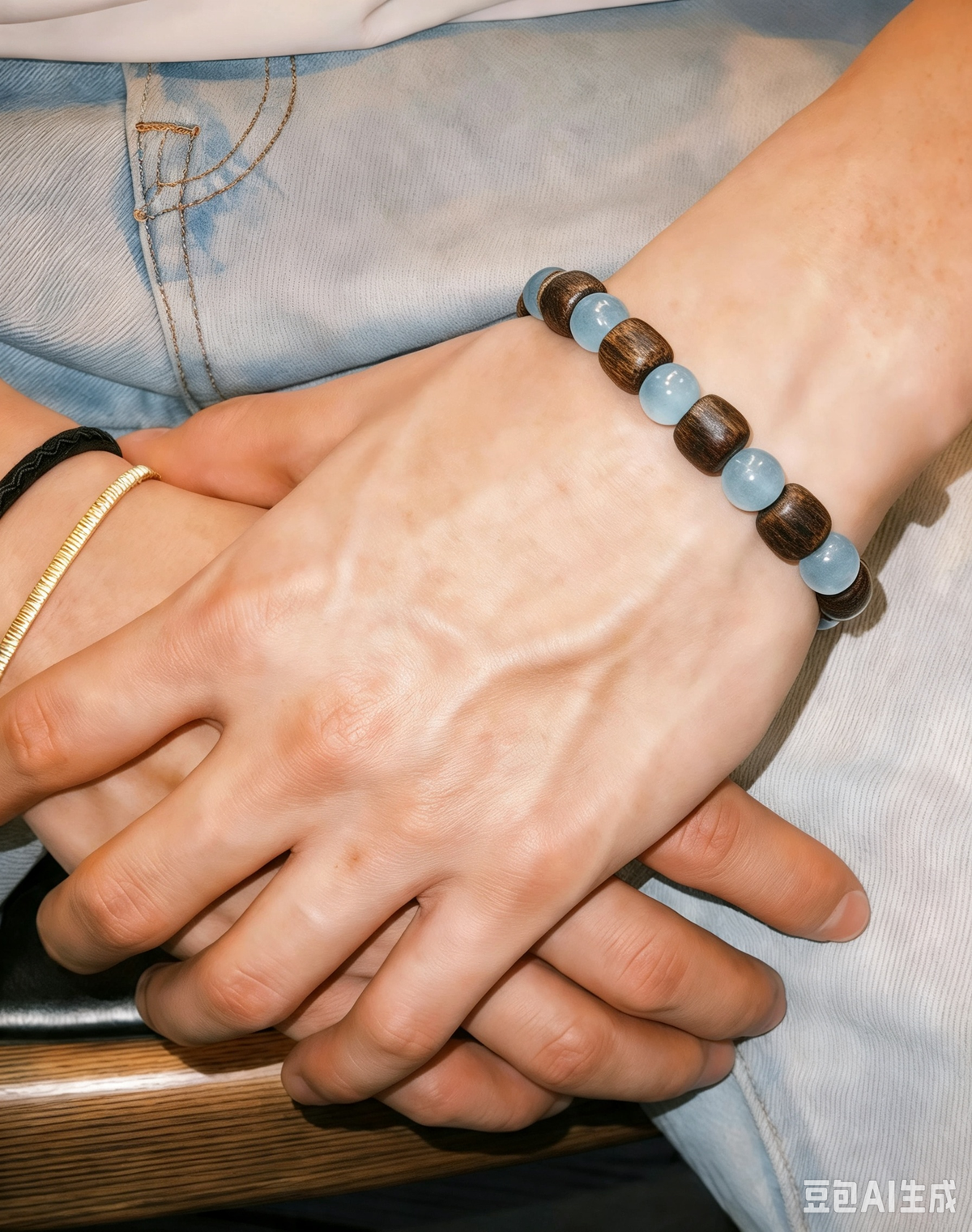 Unisex Qi-Nan Agarwood & Aquamarine Bracelet