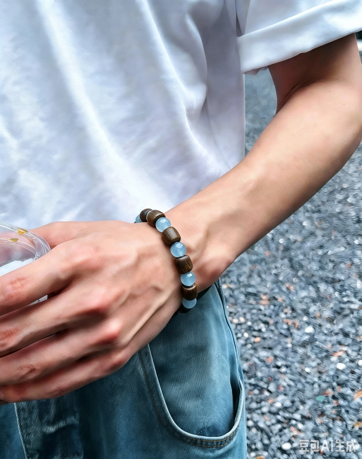 Unisex Qi-Nan Agarwood & Aquamarine Bracelet